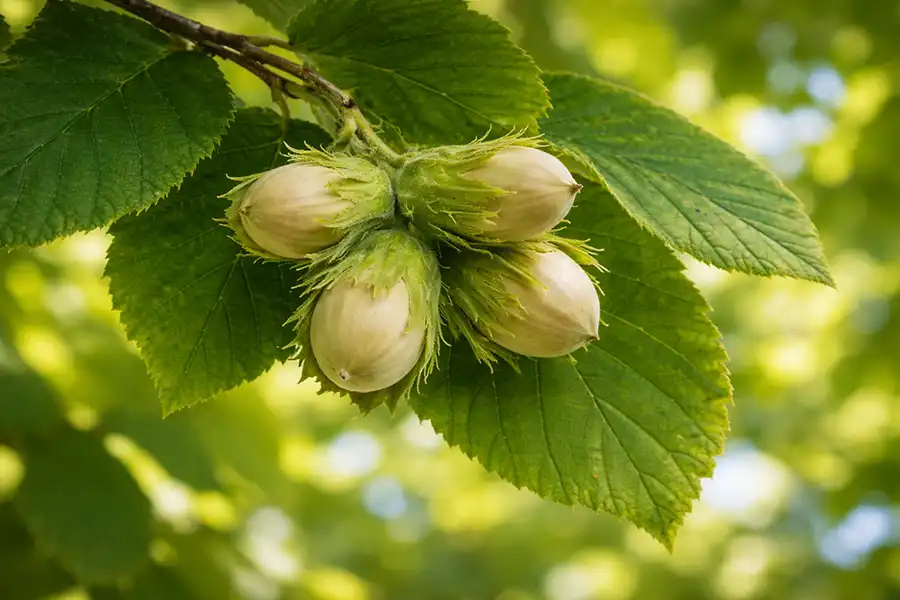 На зображенні чотири горішки фундука (corylus avellana)