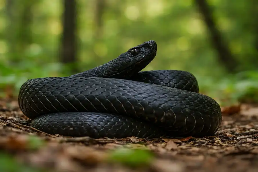 Гадюка Нікольського або лісостепова гадюка лежить у лісі