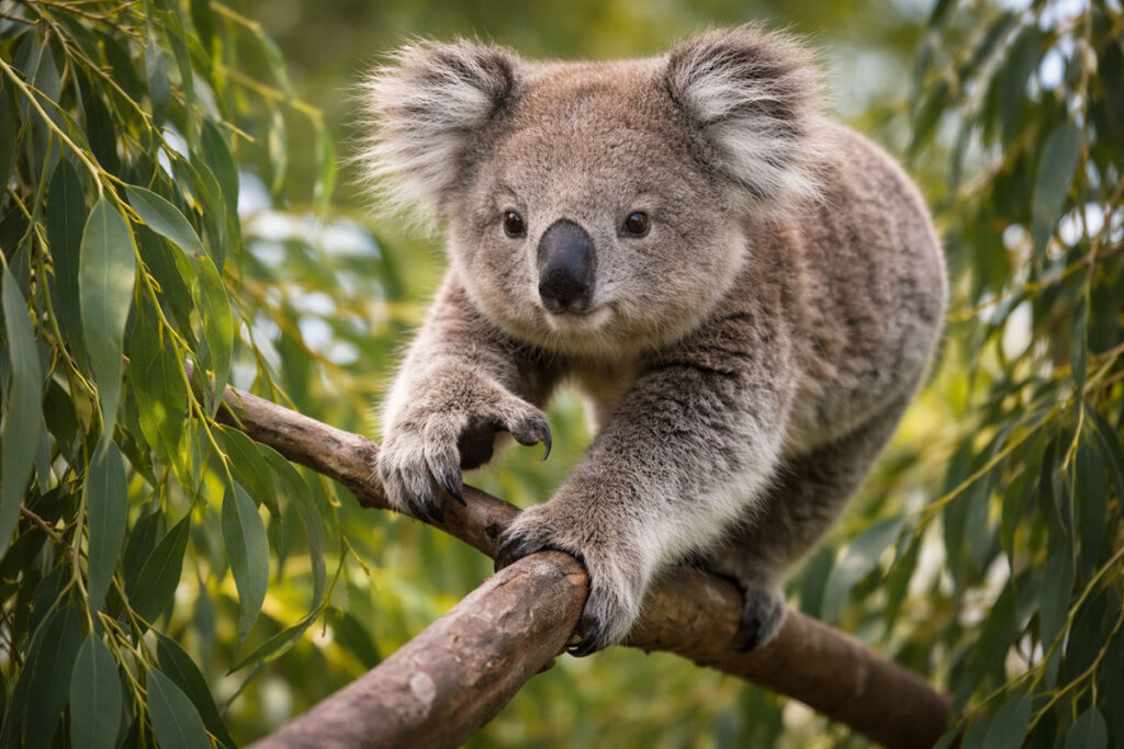 Коала (Phascolarctos cinereus) на дереві евкаліпту