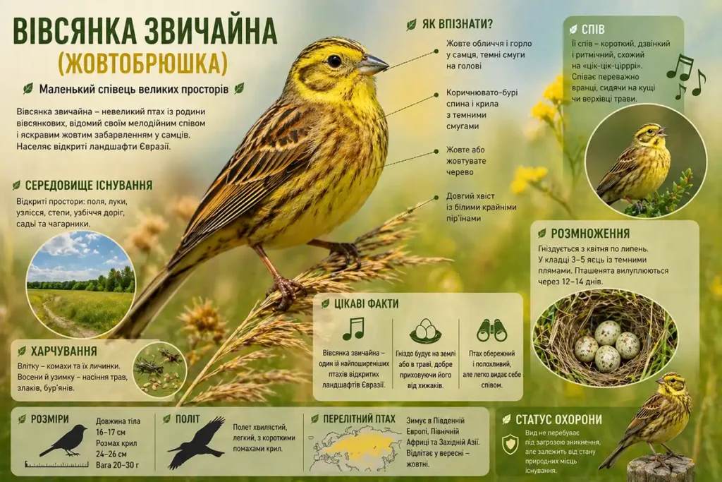 Інфографіка про вівсянку звичайну (жовтобрюшку)