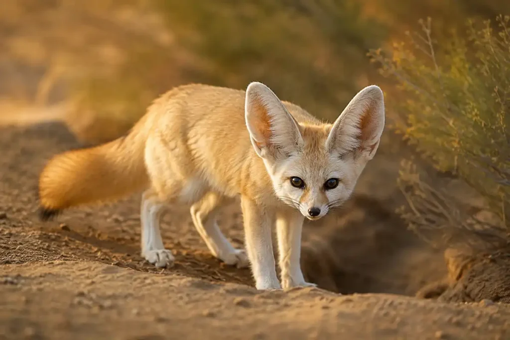 Фенек (Vulpes zerda) біля нори в пустелі
