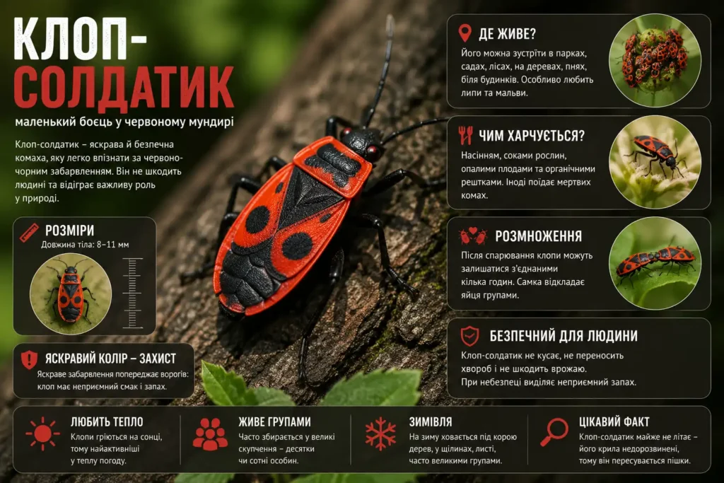 Клоп-солдатик (Pyrrhocoris apterus) інфографіка