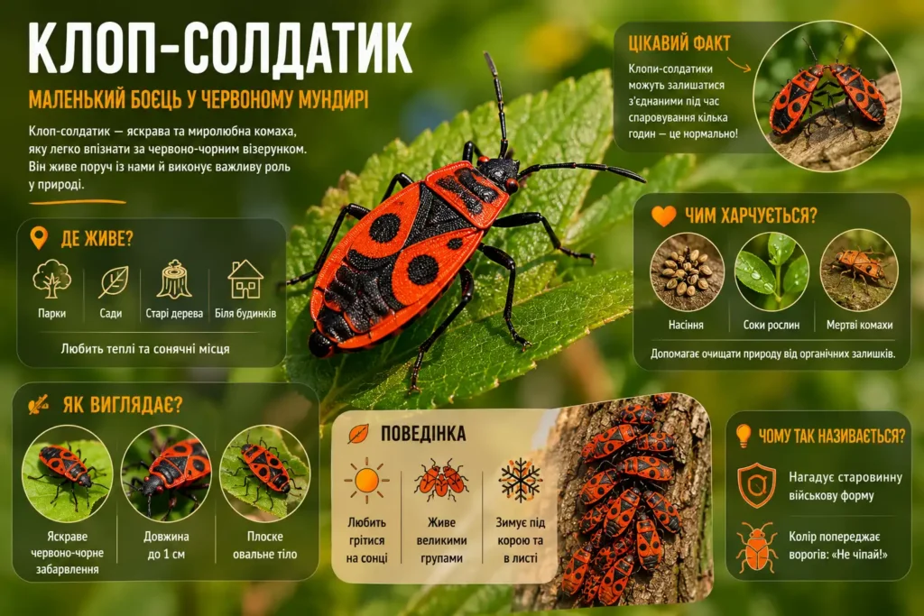 Клоп-солдатик (Pyrrhocoris apterus) характеристики комахи