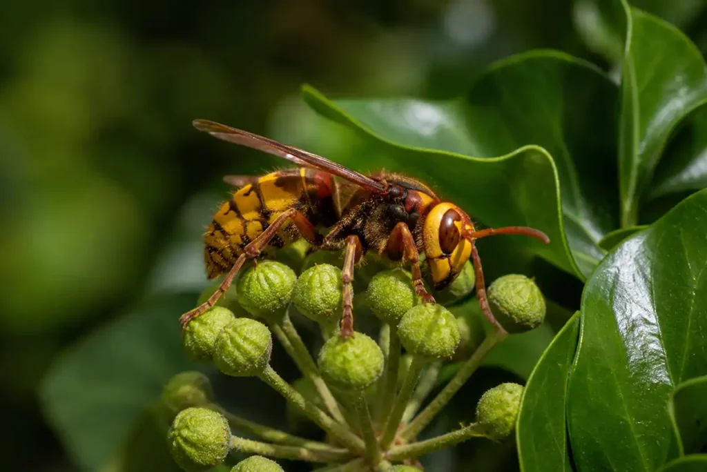 Шершень (Vespa crabro) сидить на рослині