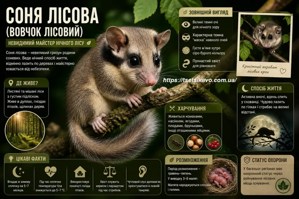 Інфографіка про соня лісова (вовчок лісовий)