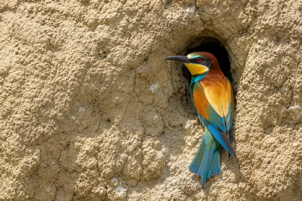 Бджолоїдка звичайна (Merops apiaster) біля гнізда