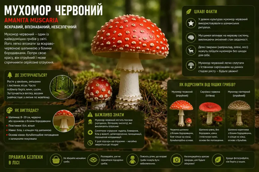 Інфографіка про мухомор червоний (Amanita muscaria)