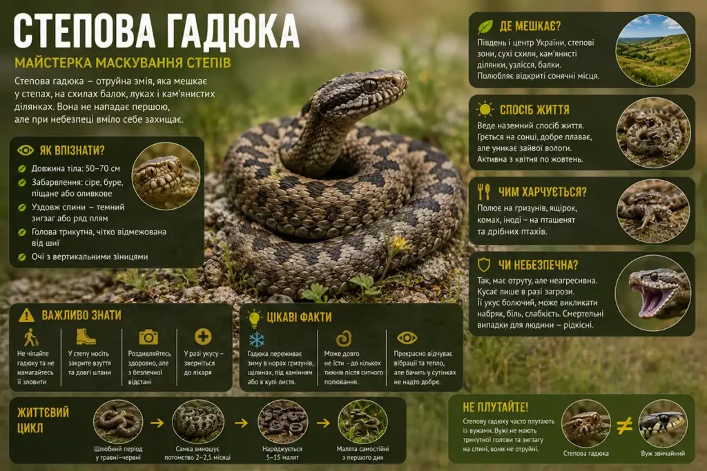 Інфографіка про степову гадюку (Vipera renardi)