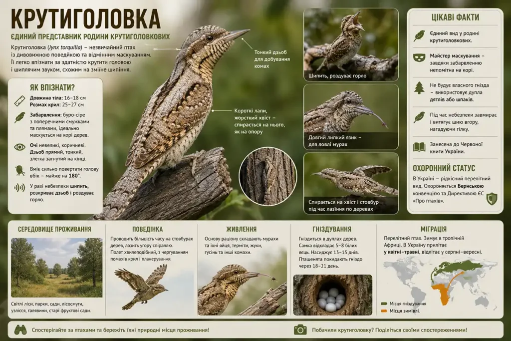 Крутиголовка (Jynx torquilla) інфографіка